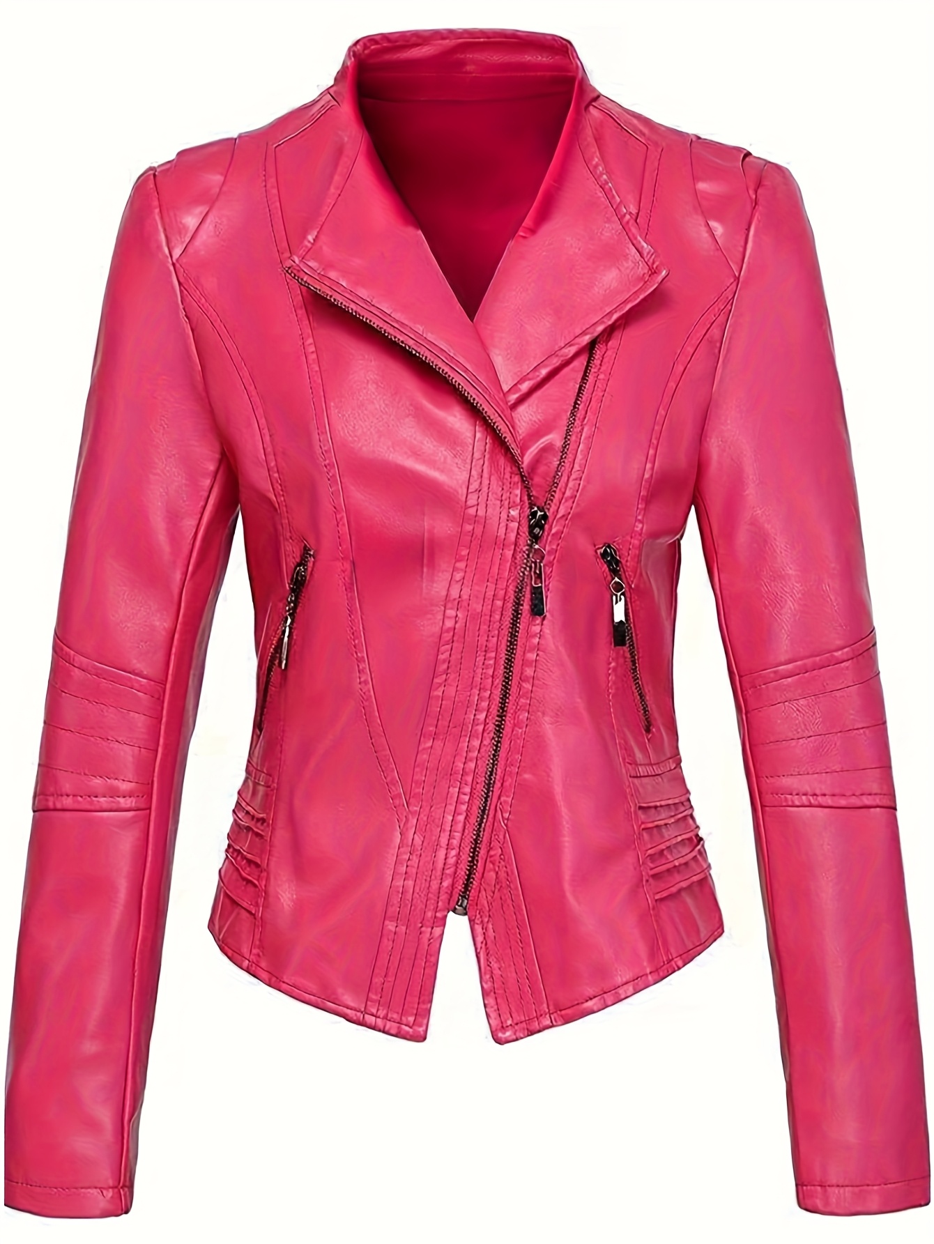 Women's PU Leather Jacket Motorcycle Coat Long Sleeve Vintage Style for Autumn