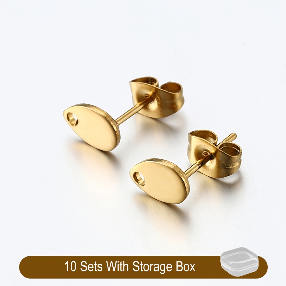 TEMU Lot de 10 paires de clous d'oreilles hypoallergéniques de avec fermoirs, tige de 0,7 mm, en acier inoxydable, avec trou, pour accessoires de