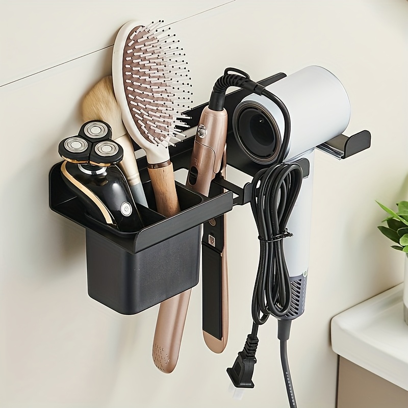Aluminum Nail-free Wall-mounted Storage Rack, Suitable For Hair Dryer, Comb, Curling Iron Storage, Daily Necessities Storage, Hair Dryer Bracket, Wall-mounted Hair Styling Tools