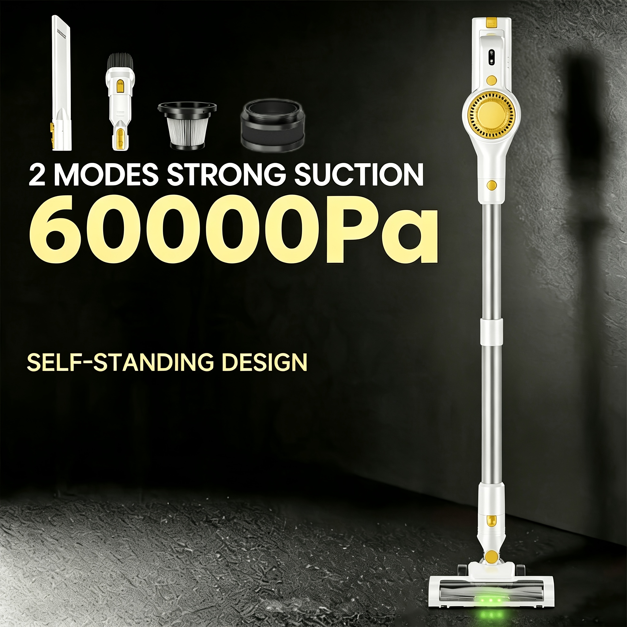 60kpa Multi-functional Cleaner Powerful Suction Hepa Filter Anti- Brush Led Light Long Lightweight 2in 1 Handheld Vacuum For Home Office Hard Floor Carpet Pet Hair Deep Clean