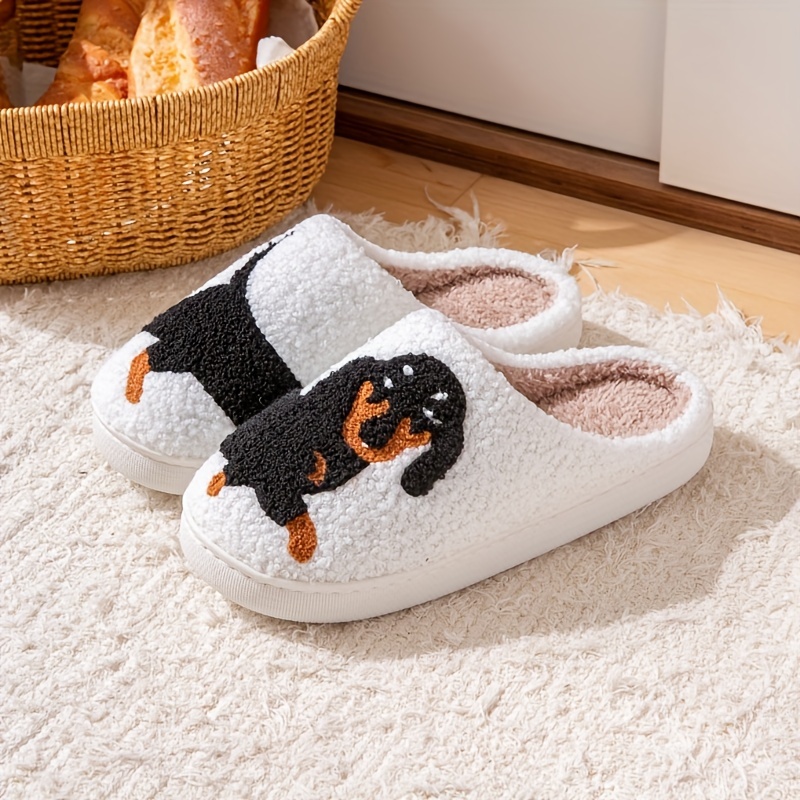 

Cute Cartoon Dachshund Print Slippers, Soft Sole Platform Plush Lined Home Shoes, Non-slip Comfort Floor Warm Shoes