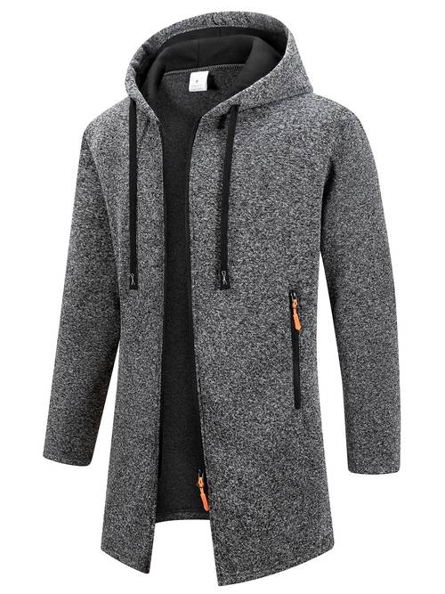 1 pieza trench largo forrado para hombre para invierno/otoño, chaqueta de entallado, casual y de moda, , moderno y , superior y cómoda, larga, chaqueta de punto para hombre con cremallera y cuello , color liso, para reuniones