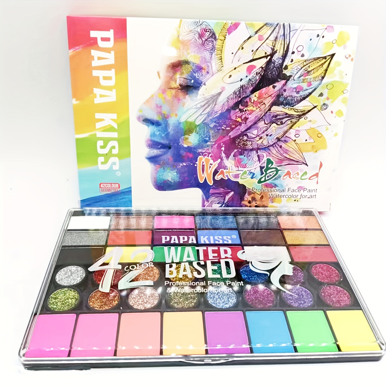 

42 Color Water-based Face Paint Set, Halloween & Christmas, Non-toxic Body Painting Palette, Makeup Kit With Glitter, Festive Face & Body Art Decor