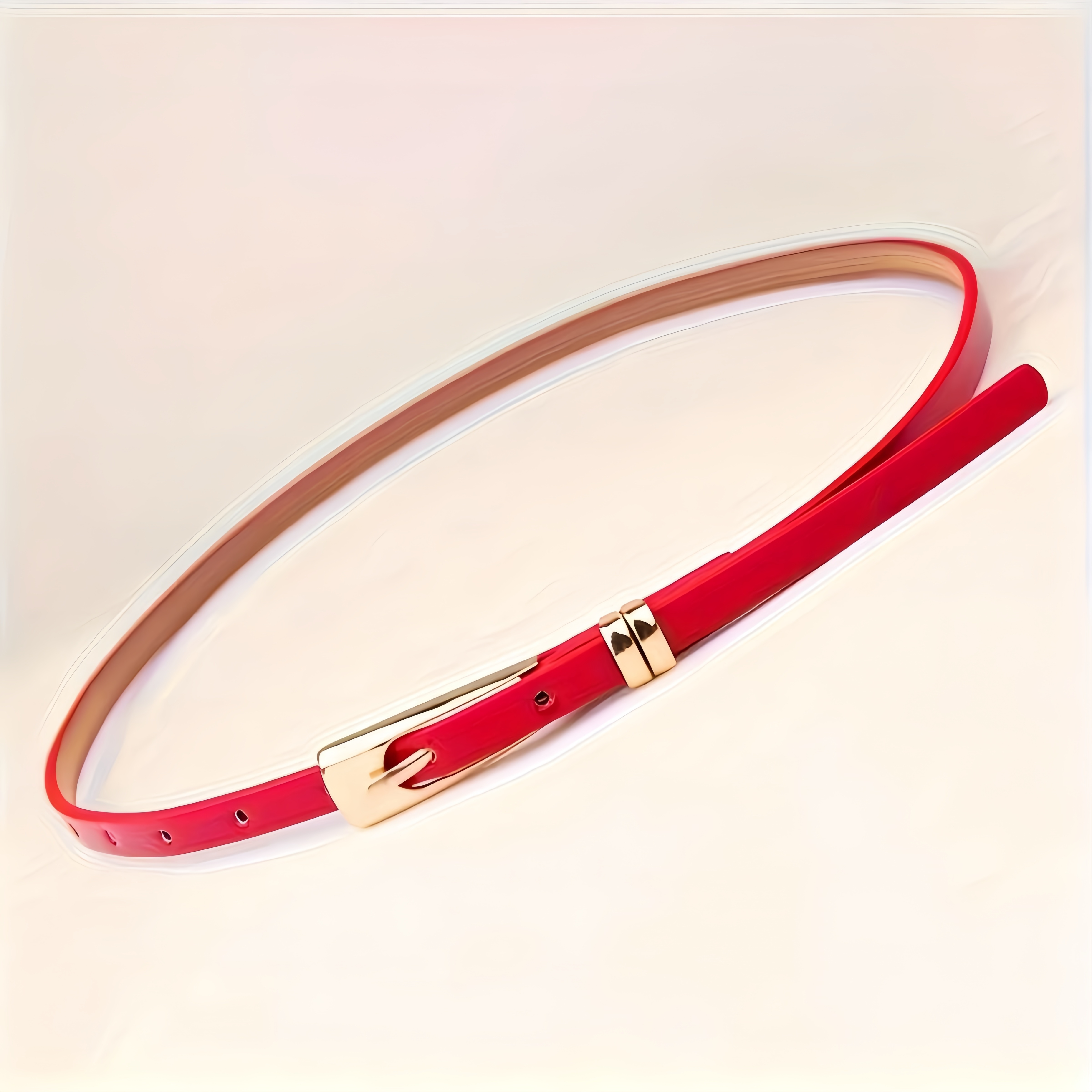 

1pc Fashionable Skinny Belt Solid Color Thin Pu Leather Waist Belts Casual Sweet Style, Adjustable With Golden Buckle