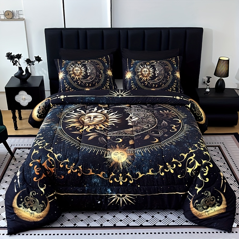TEMU 3pcs Moon Planet Thickened Quilt Set, 1 Quilt + 2 Pillowcases (pillow Inserts Not Included), Includes 180gsm Filling, Quilted, Soft, Breathable,