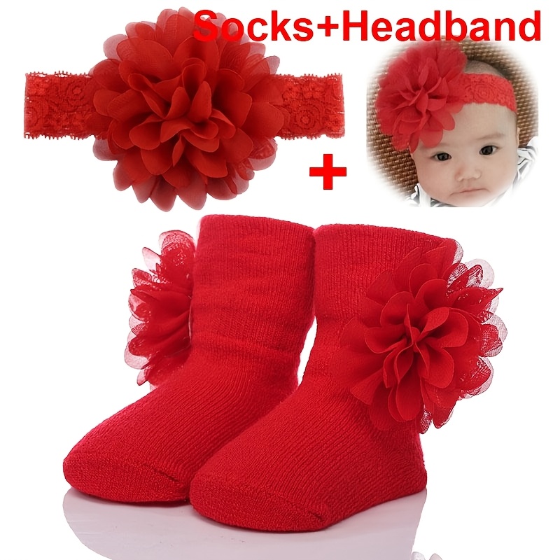 1 set van 0-12 maanden zachte, ademende en elastische sokken en hoofdbandjes voor baby's en peuters