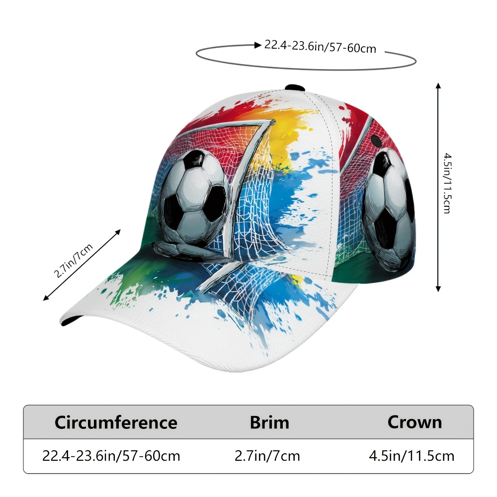 TEMU 1pc 2d Flat Printing Colorful Soccer Goal Baseball Cap, Curved Brim Sports Running Adjustable Baseball Cap, 2d Flat