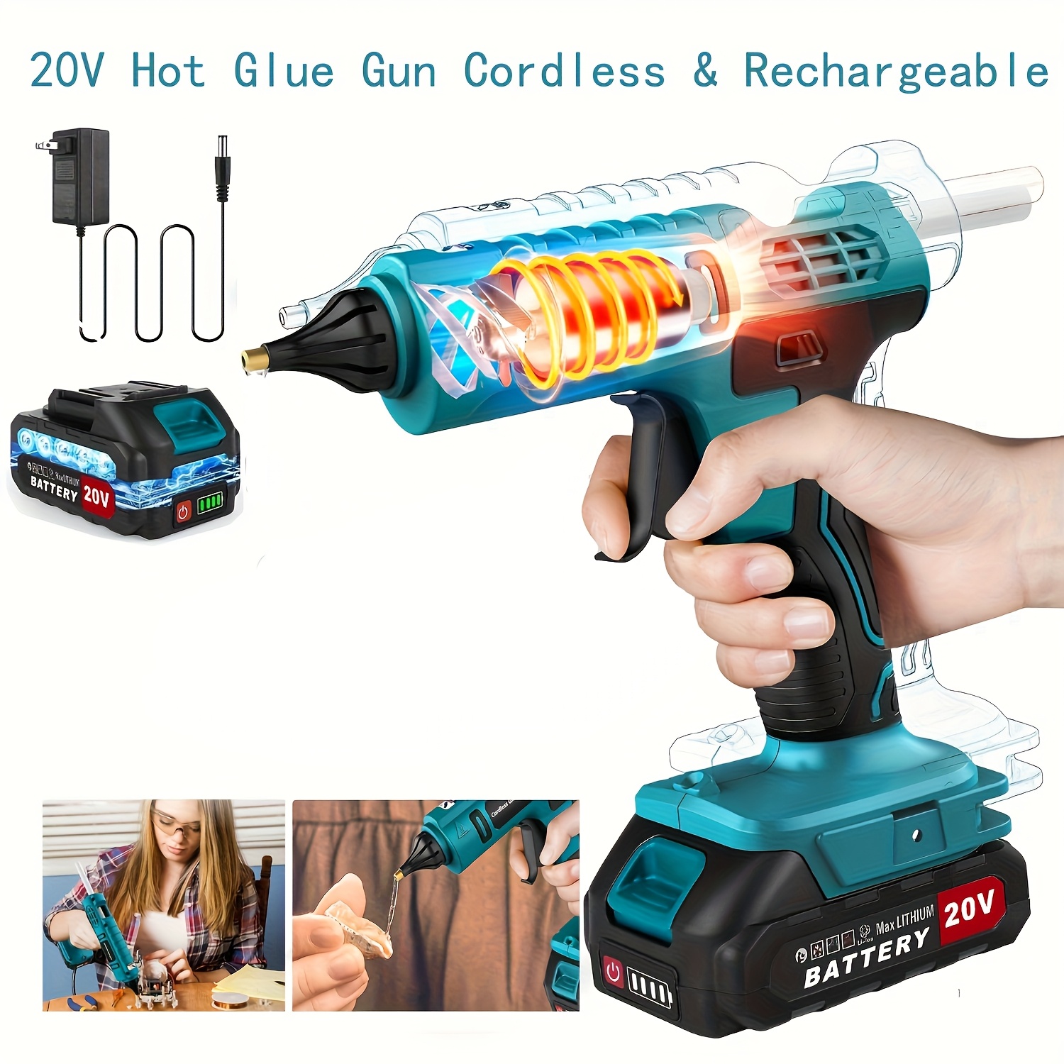 TEMU Cordless Hot Glue , Pink Fast Heating Glue , Wireless Hot Glue Kit With 12pcs 0.43'' Large Hot Glue Sticks Set For Diy, Arts & Craft,
