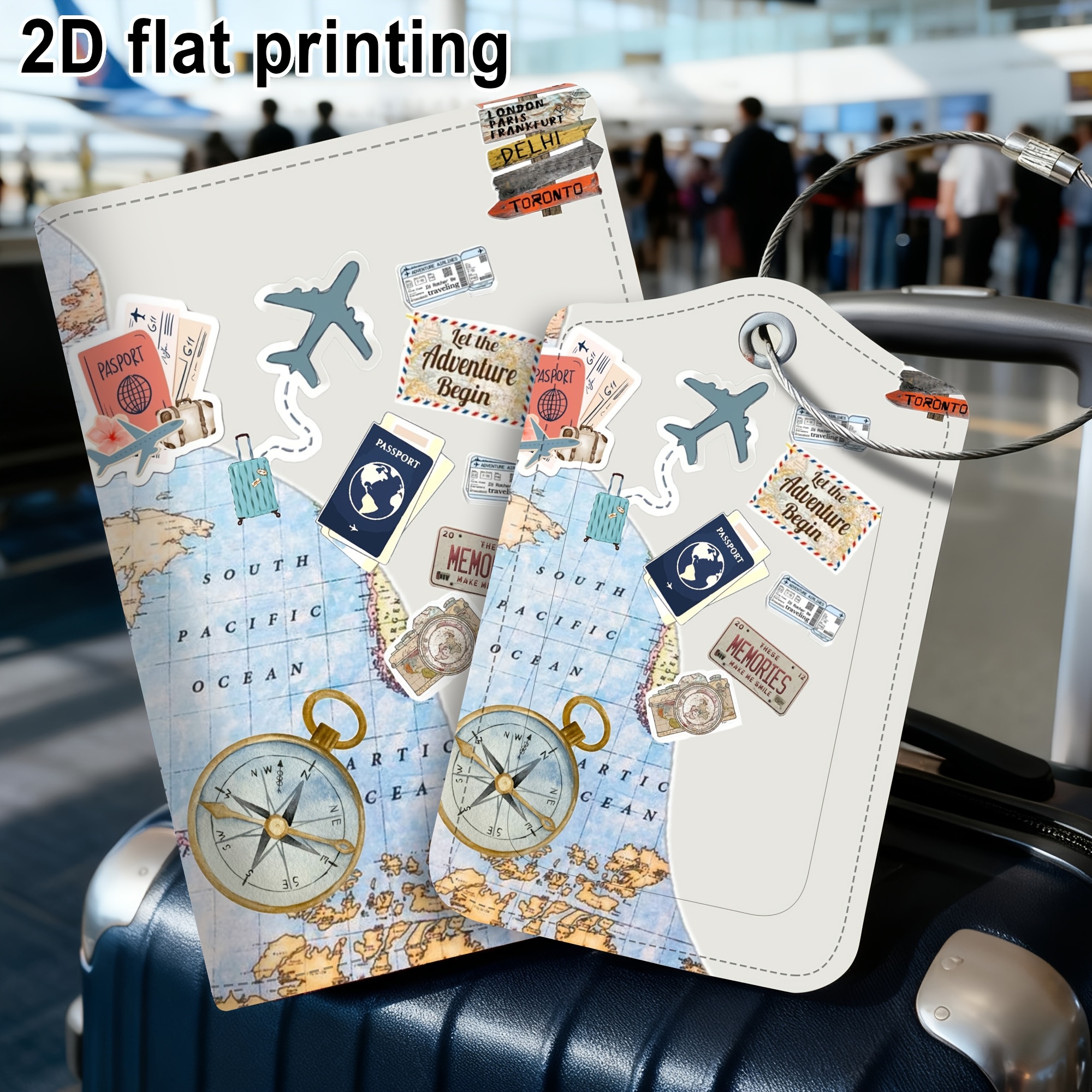 TEMU 2pcs Set Passport Holder Luggage Tag, Lightweight Pu Material, Suitable For Travel Bags, Backpacks, Gym Bags, Luggage Id, Boarding Passes - A