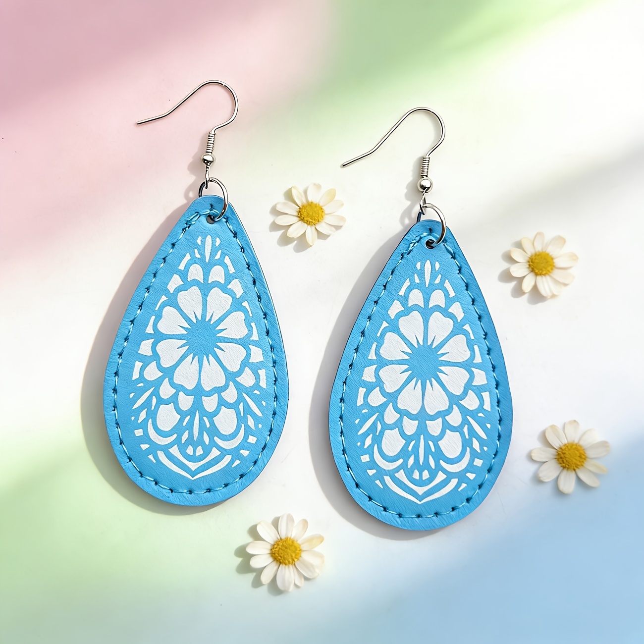 Women's Multi-Color Teardrop PU Lightweight Pendant Earrings