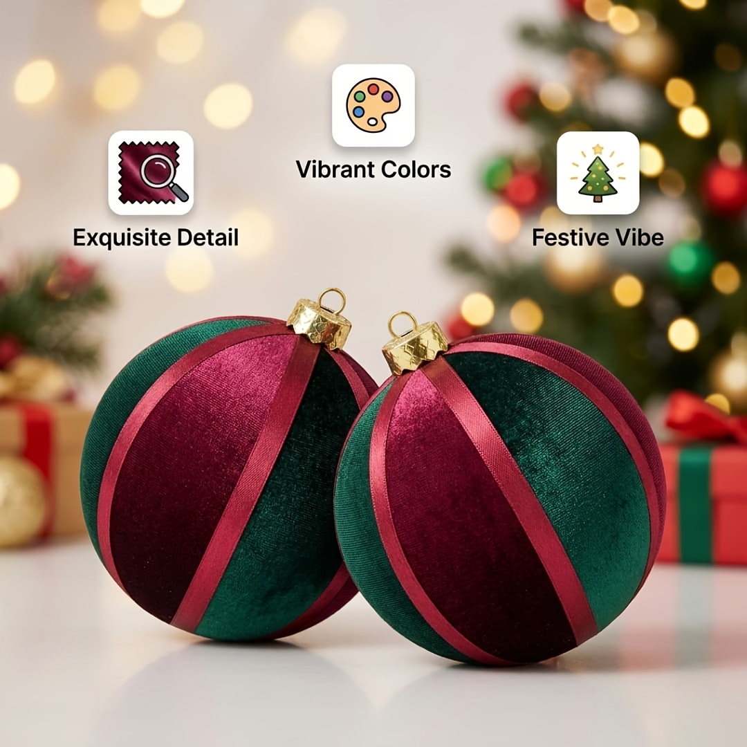 TEMU 2pcs Premium Velvet Christmas Ornaments â Festive Spherical Hanging Decorations, 5.9-inch Large Size, New Christmas Ornament Balls, Durable And
