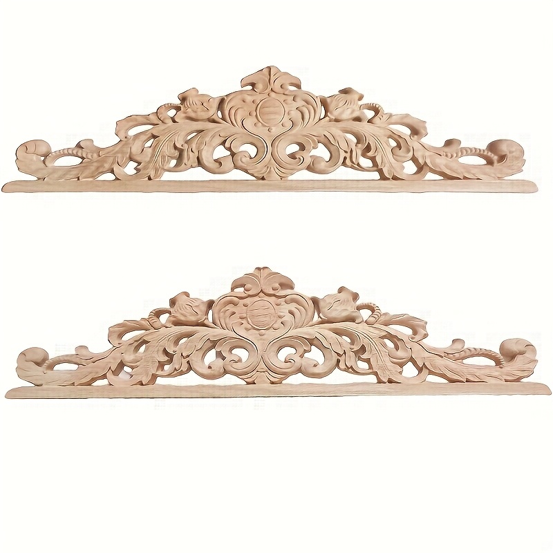 1pc elegant wood carved applique trim - unpainted solid wood decorative molding for furniture, cabinets, beds & wardrobes -   decor with floral and leaf  , wood carving decor 0
