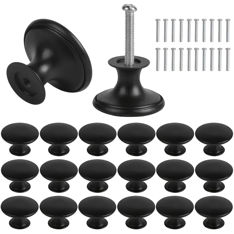 E-shop 20 Stück 10 Mattschwarze Runde Schrankknöpfe mit 10 Schrauben, 27mm Metalllegierung Griffe, geeignet für Küchen-, Badezimmer-