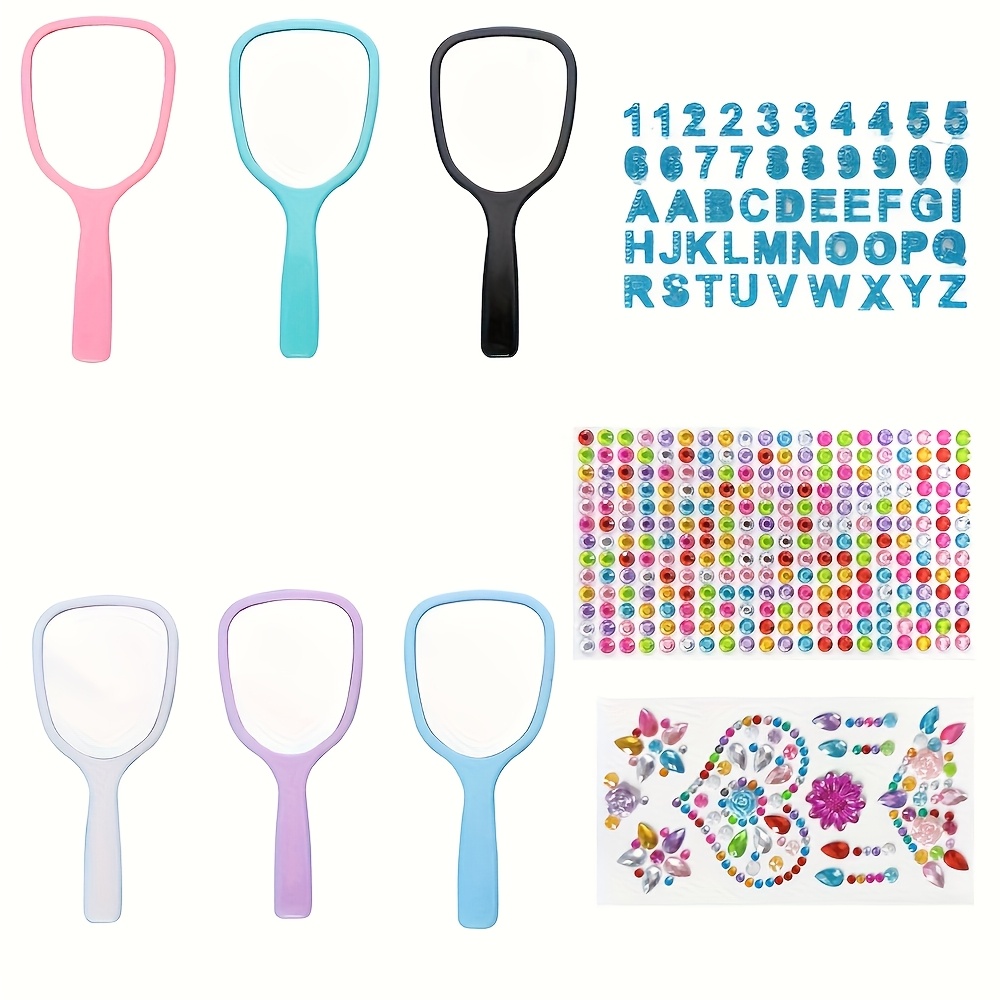 TEMU A Bulk Set Of Vibrant Small Handheld Mirrors Featuring A Handle, Designed As Princess Mirrors With Gem Rhinestone Stickers, Mini Travel Makeup
