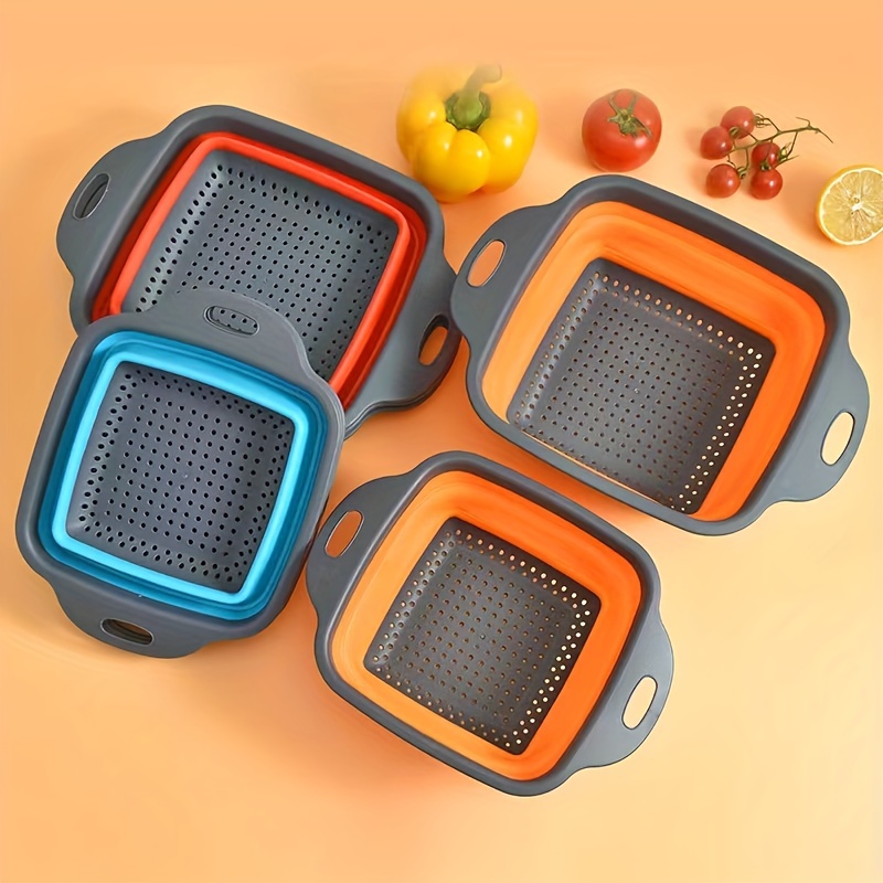 2 pack collapsible colanders set large and small plastic kitchen strainers for draining pasta fruits and vegetables adjustable silicone sink basket portable and space saving filters