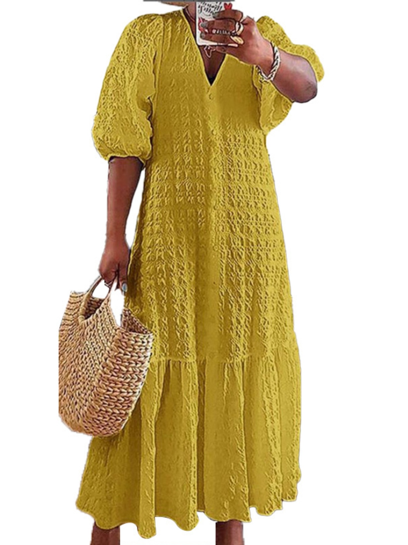 knee length dresses for ladies 1930s Flower Long Sleeves Swing Dress