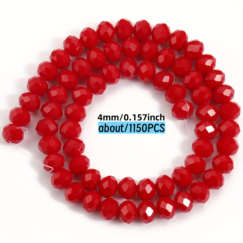 TEMU 1150 Beads 1150pcs Red Artificial Jade 4mm Glass Beads Suitable For Making, Necklace, Bracelet, Earring Crafting - Glass Beads With Rich Red