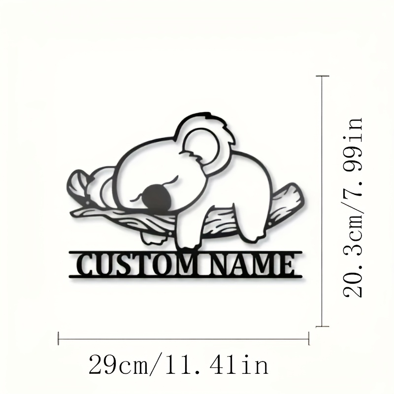 TEMU Art Mural Contourné en Métal Koala, Logo en Fer avec Nom Personnalisé, Style Décoratif, Thème Animal, Facile à Accrocher, Très Adapté pour ,
