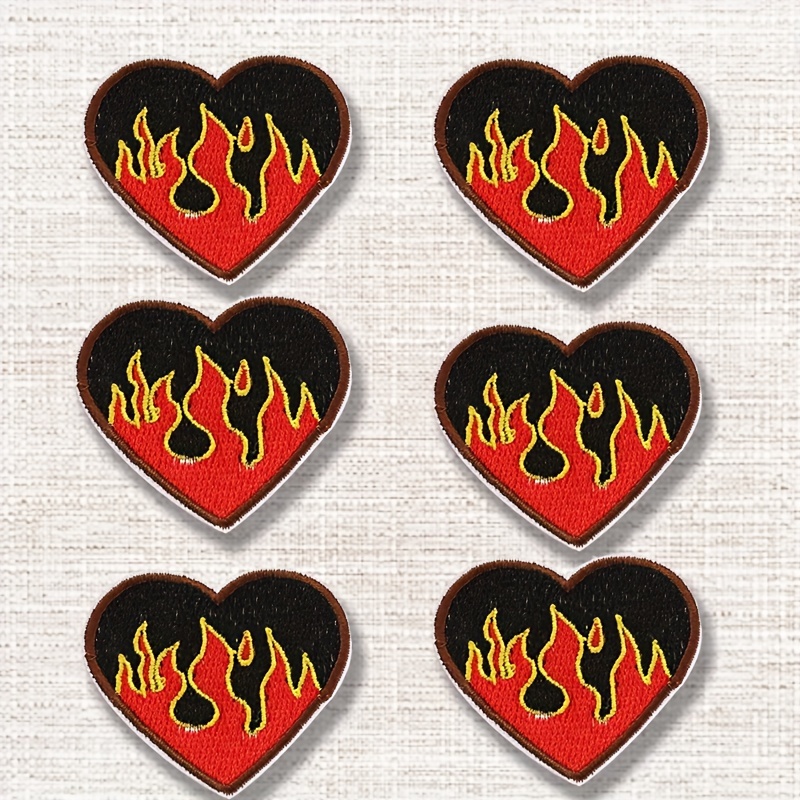 

6pcs Flame & Heart Punk Style Love Patches, Cute Cartoon-inspired Iron-on/sew-on Appliques For Clothing, Bags, Shoes, Hats - Diverse Colors