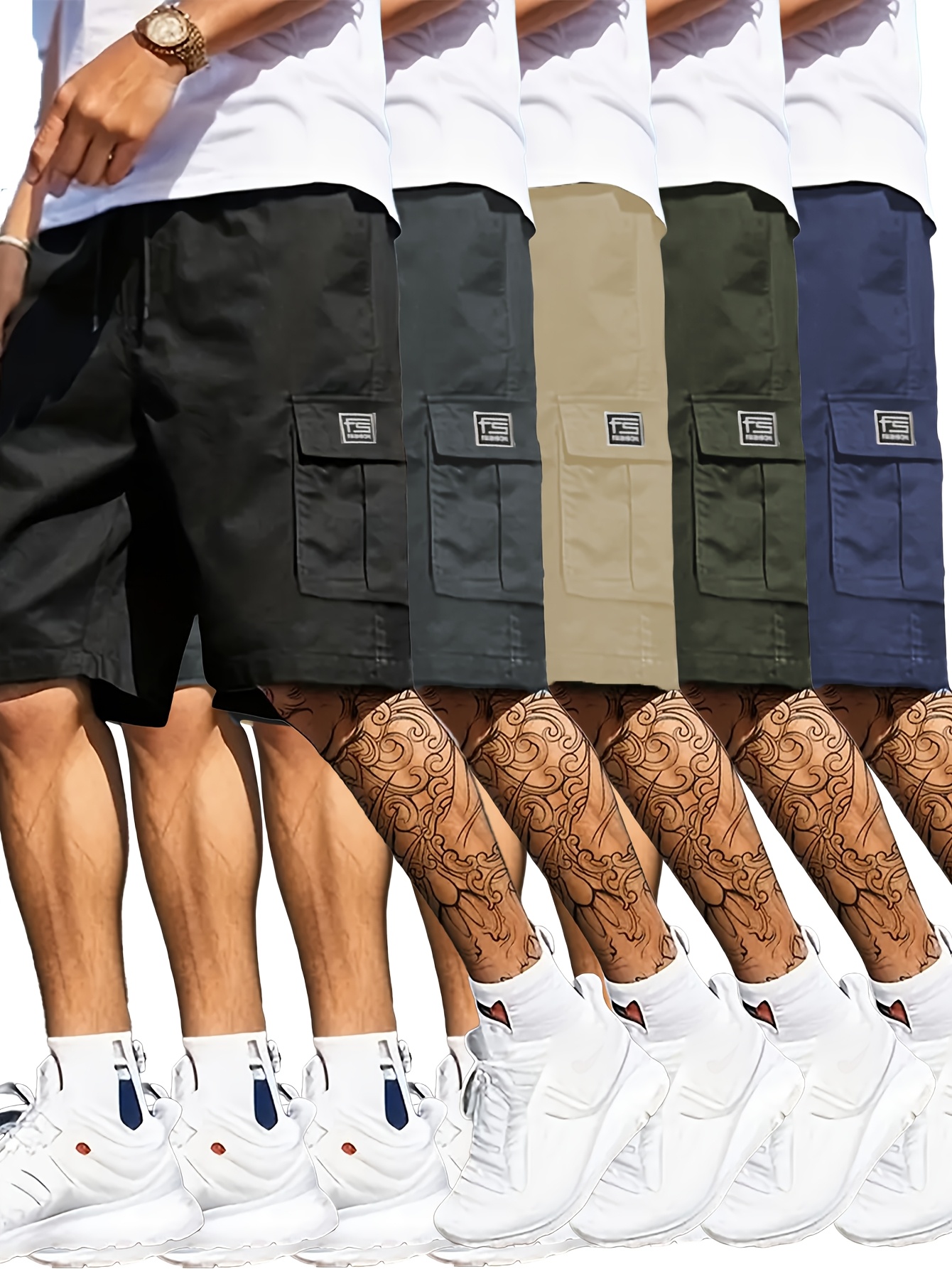 Men’s Casual Loose Fit Polyester Shorts with Alphabet Print & Multiple Pockets – Summer Streetwear Board Shorts