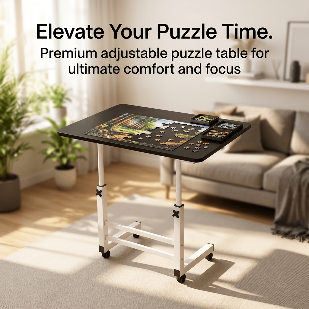 TEMU For Jigsaw Puzzle Table With Wheels And Storage Shelves, Height Adjustable Desk For Adults, Large Portable Hobby Station For Jigsaw Puzzles, Art