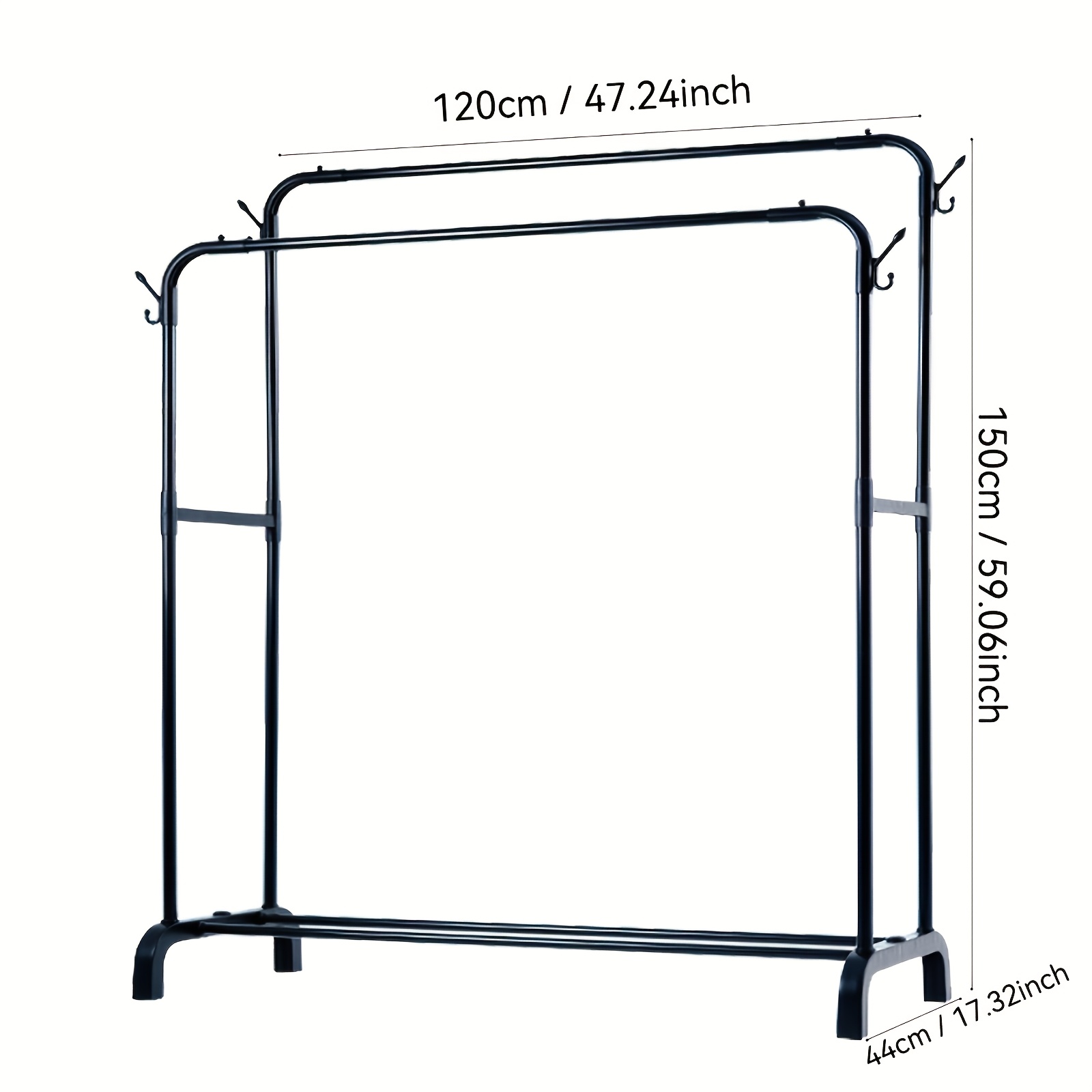 TEMU Heavy-duty Metal Double Pole Clothing Hanger Rack - Freestanding Vertical Organizer With Hooks, Self-assembly Space-saving Design For Bedroom,