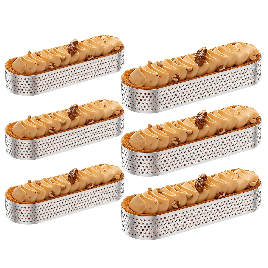 TEMU 6pcs Oval Molds With Holes, Stainless Steel Cake And Mousse Molds, Heat-resistant Mini Fruit Molds, , Baking Supplies, Kitchen Supplies, Kitchen