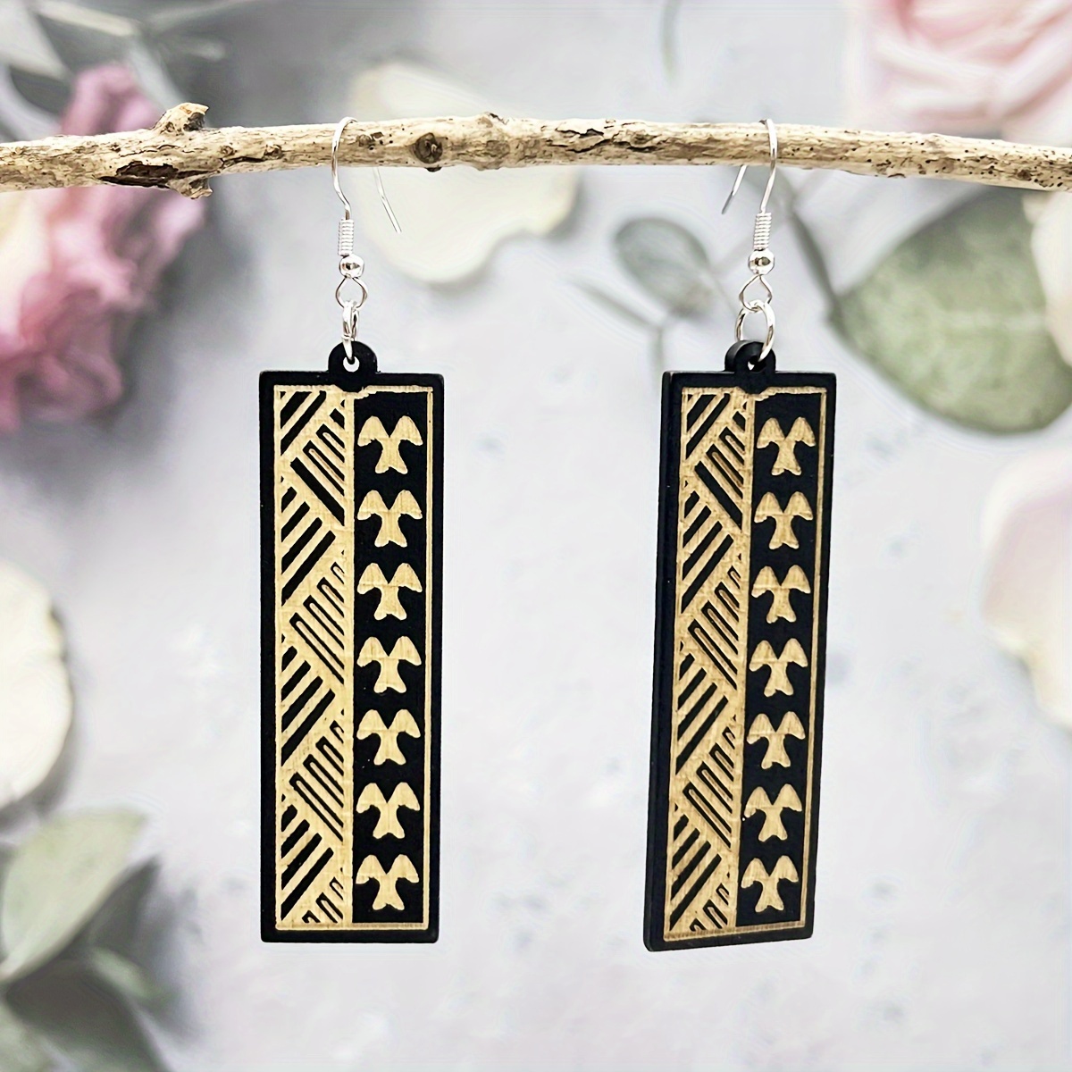 Boho Wooden Earrings Set, Vacation Style Long Carved Exaggerated Earrings
