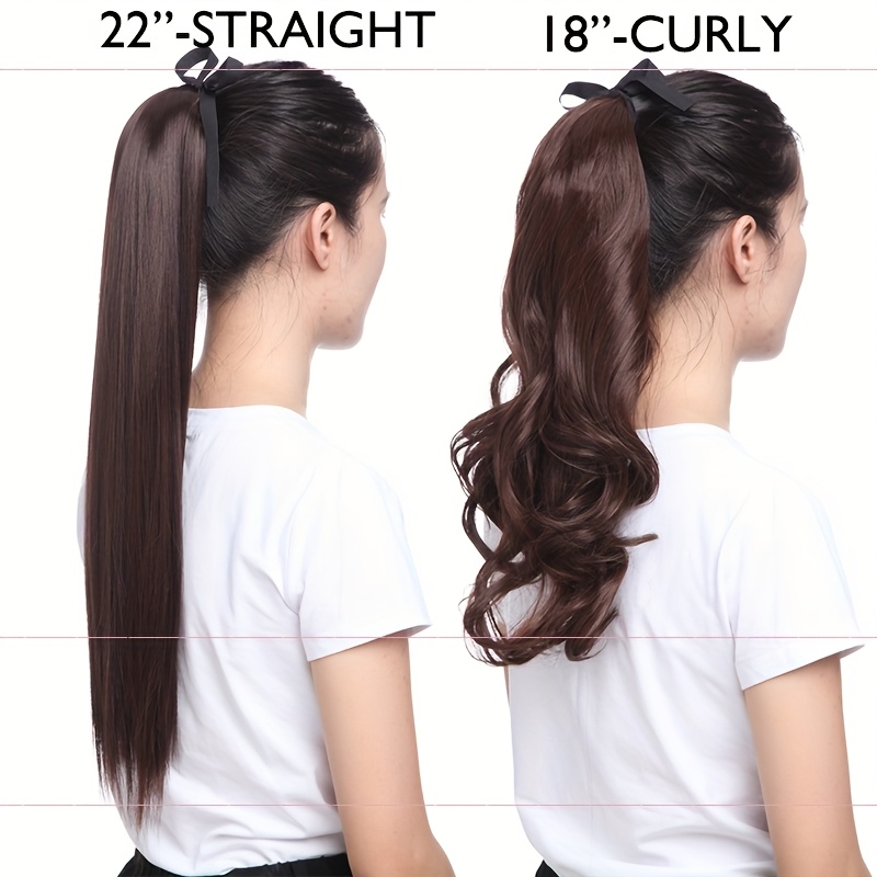 long soft tie up ponytail straight hair piece clip in hair extensions 22inch 55cm wrap around binding pony tail hairpiece drawstring pony tails for women party festival christmas halloween daily use details 0