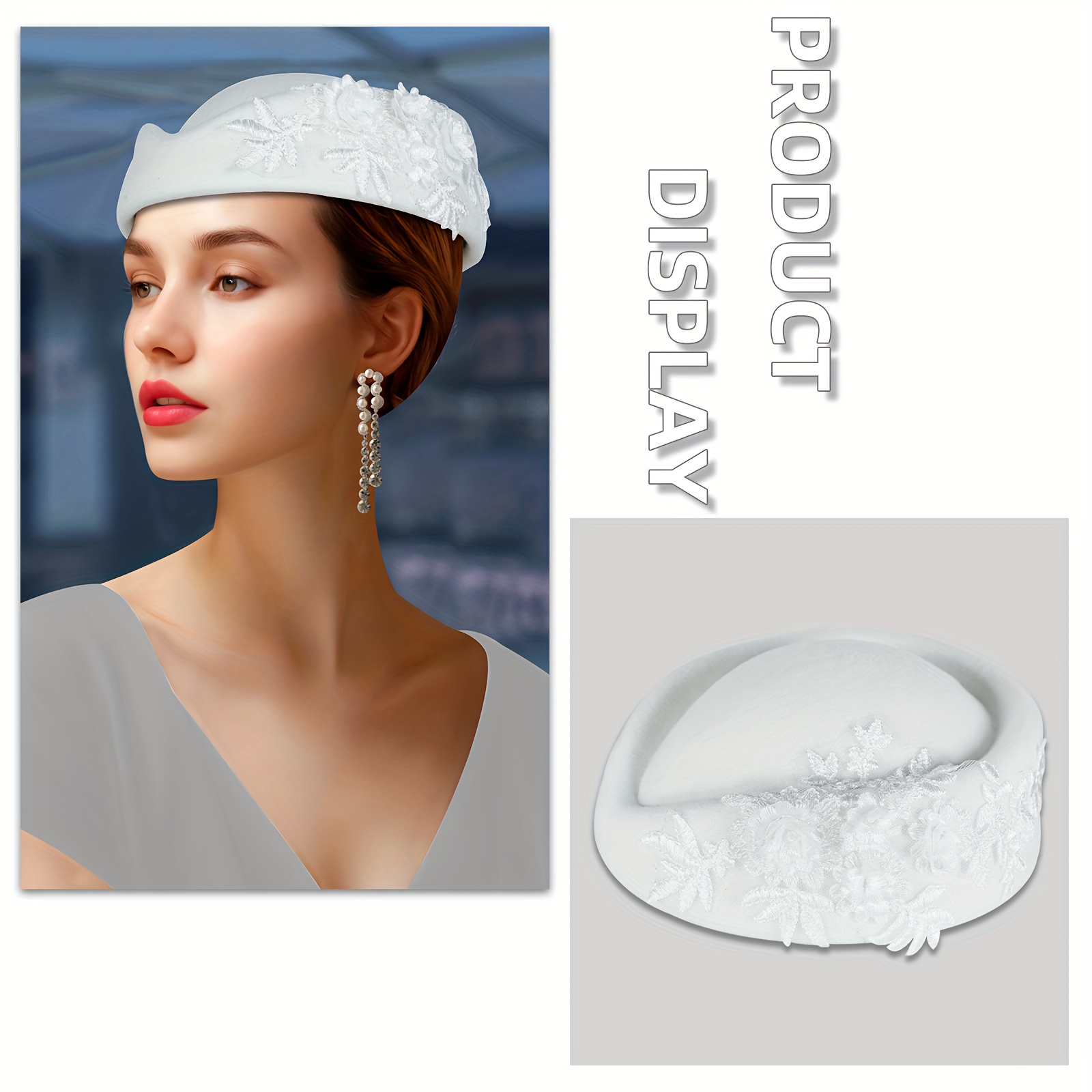 Women\'s British Felt hat Church Derby Headdress Floral Beret hat White Beret Hats for Women British Felt hat Women main image 3