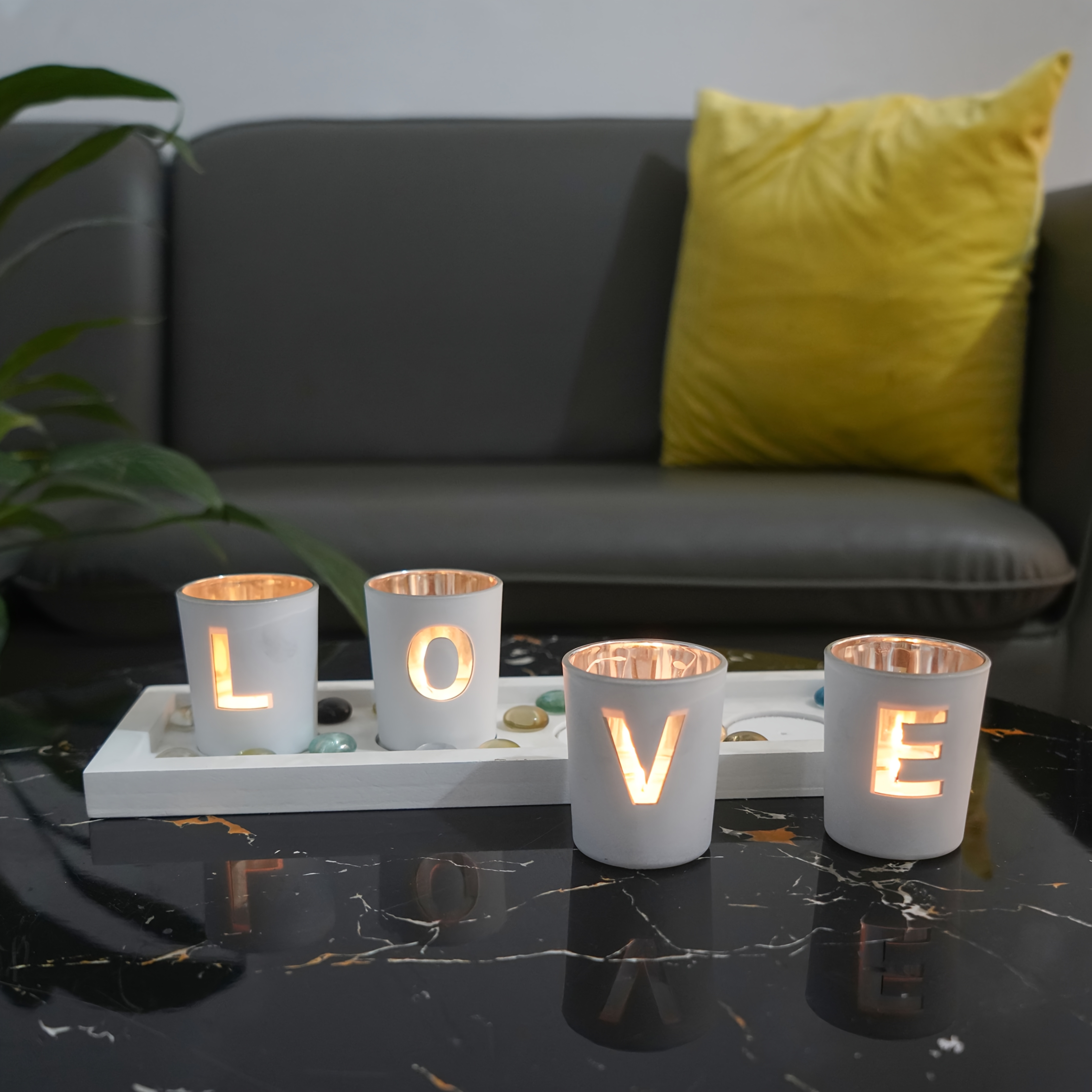 Porte-bougies en verre et bois, ensemble décoratif avec lettres, résistant au vent, pour théières, décoration d'intérieur, cadeau de mariage ou maison