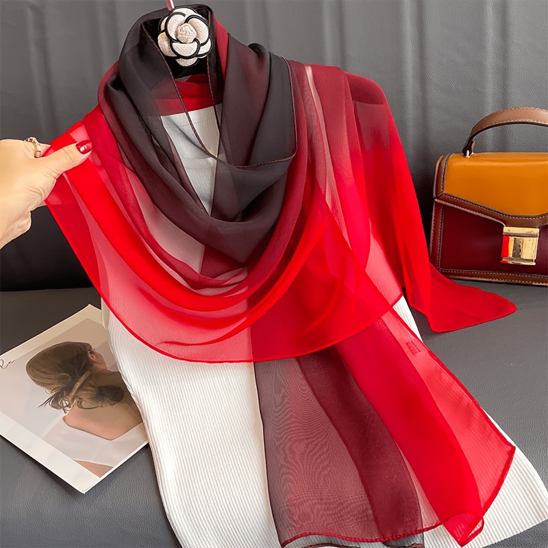 TEMU Foulard Dégradé en Mousseline de Soie pour Femme, Accessoire de Mode, Style - Long - Respirant et pour , Idéal pour et les Loisirs, Châle