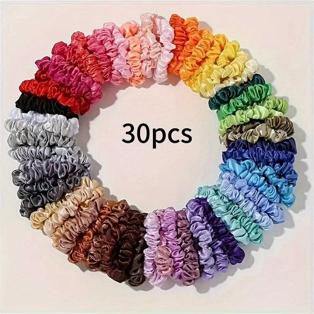 TEMU 20-30pcs Hair Scrunchies Set, Hair Ties, Tooth Ponytail Holders, Assorted , On Hair, Hair Accessories For Women