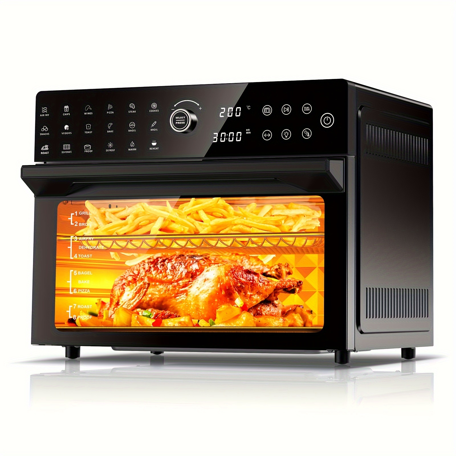 

[] Extra Large 32qt Air Fryer & Toaster Oven Combo - 1800w, Dual Cook Settings, 360° Hot Air For Meals, 13" , 20-in-1 Double-rack, , 7 Accessories, Technology - Black