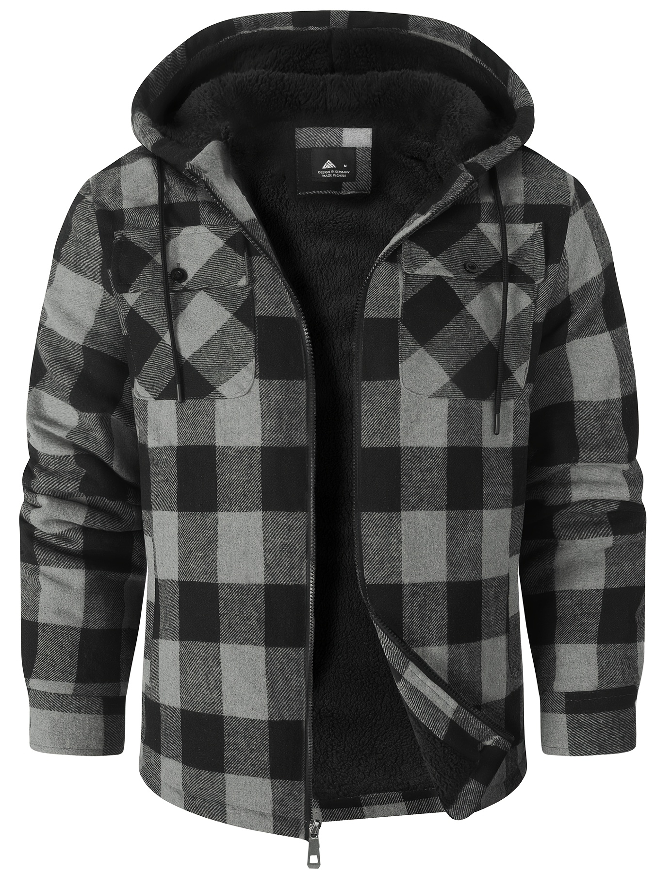 Men's Heavyweight Fleece Full Zip Hooded Plaid Shirt Jacket