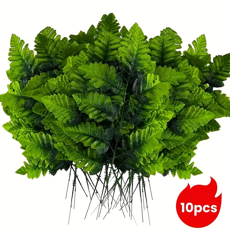 TEMU 10pcs Artificial Fern Leaves, Fabric Faux Fern Stems, Bohemian Style, Perfect For Bridal Bouquet And Wedding Arch Decorations, Christmas,