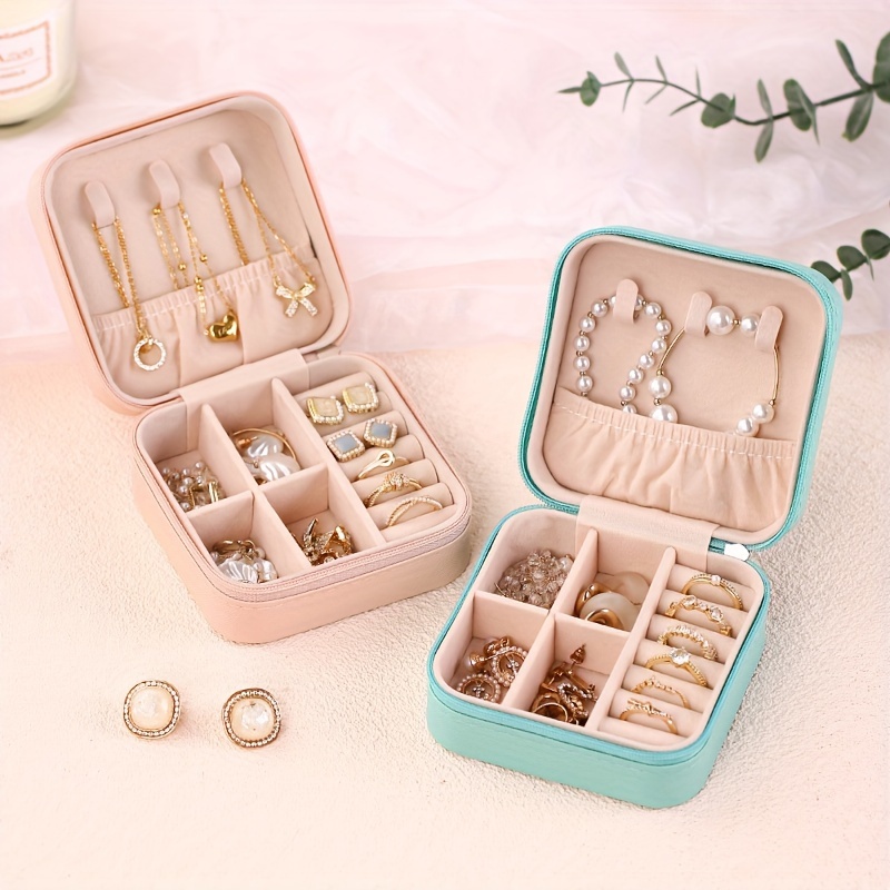 

Elegant Portable Jewelry Organizer Box With Leather Interior - Ideal For Earrings, Necklaces, Rings | Perfect For Travel & Home Storage