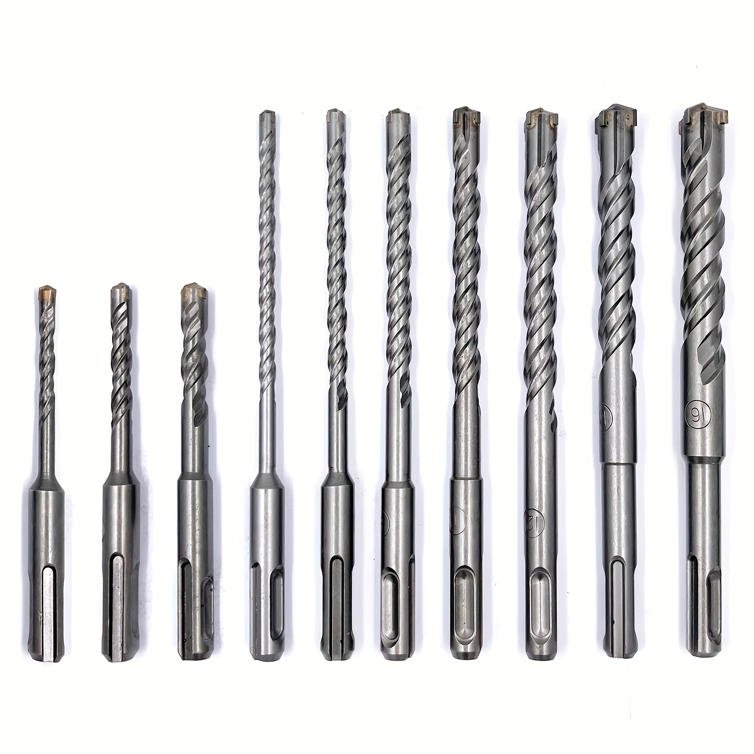 TEMU 10pcs Carbide-tipped Sds-plus Rotary Hammer Drill Bit Set, For Concrete, Brick, Block, Stone, Masonry