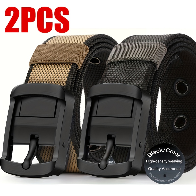 TEMU 2-pack Men's Tactical Belt With 360° Rotating Buckle - Heavy-duty Nylon, Double-sided Mechanism, Adjustable Waistband For Outdoor & Work