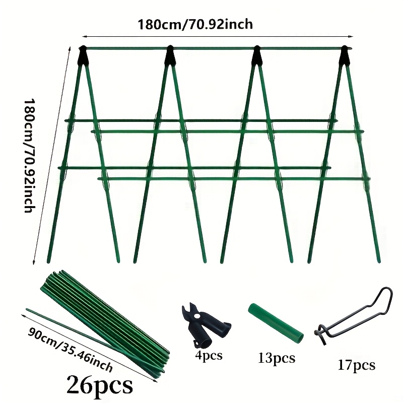 E-shop Ein Set aus 60-teilen/Erweiterungen, bestehend aus 180 cm × 180 cm Pflanzenstütze, 26 Stangen + 17 Schnallen + 13 Verbindungsrohre + 4 A-Gabeln,