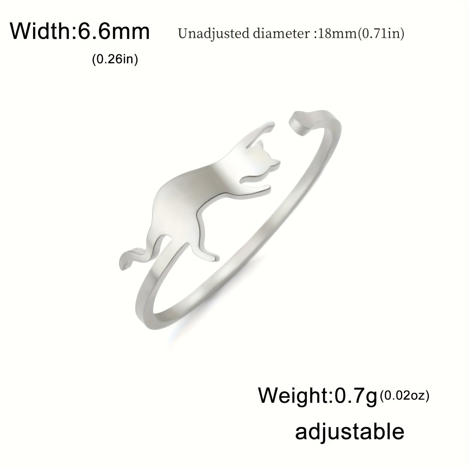 Cat Design Adjustable Stainless Steel Ring, Casual Style