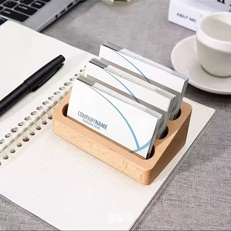 

Business Card Display Stand, A Modern And Stylish Desktop Wooden Business Card Display Stand With Compartments, Suitable For Displaying Business Cards In Offices And