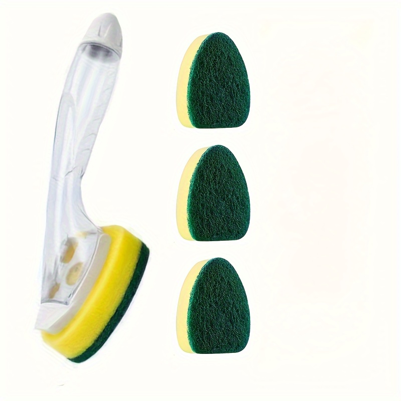 

4pcs Kitchen Cleaning Set: Sponge Brush With 4 Replacement Heads - Ideal For Dishes & Sink Scrubbing, Commercial Grade