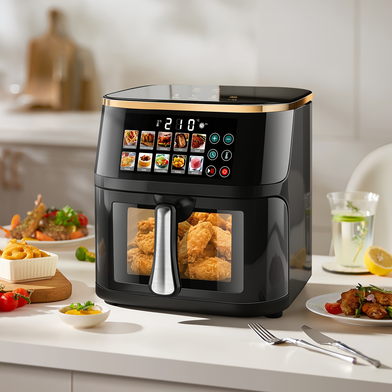 Air Fryer - 10l Airfryer For Meals, Features Air Technology For Extra , Window, With 10 , Nonstick & Dishwasher - Black