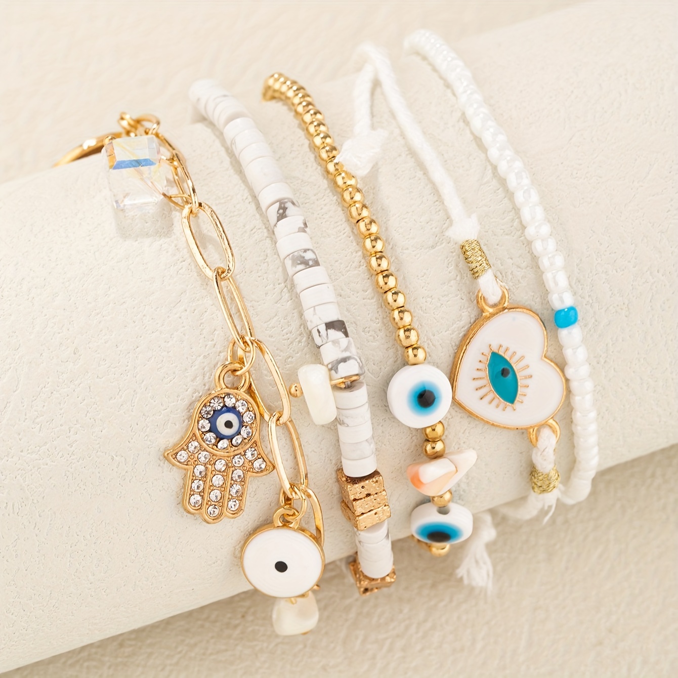 Bracelet With 5 Glass Bead Chains Featuring A Eye Charm