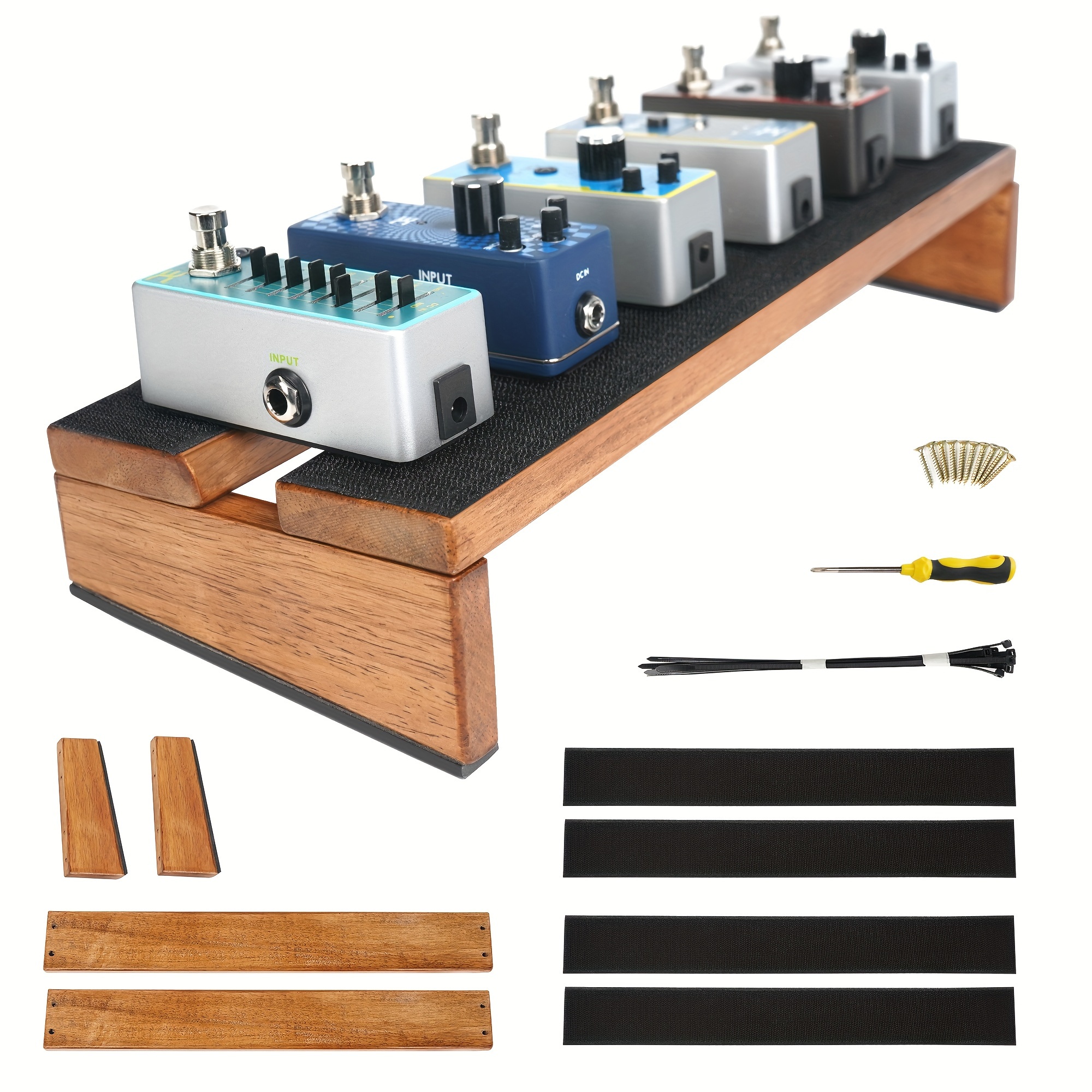 

15.7" Wooden Guitar Small Pedalboard Pedals & Tie