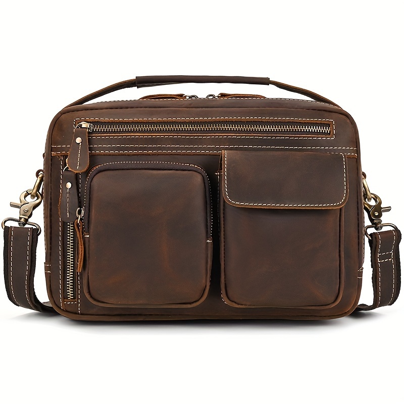 Men's Crossbody Bag Satchel Shoulder Bag, Vintage Genuine Leather Messenger Bag Large Capacity Bag