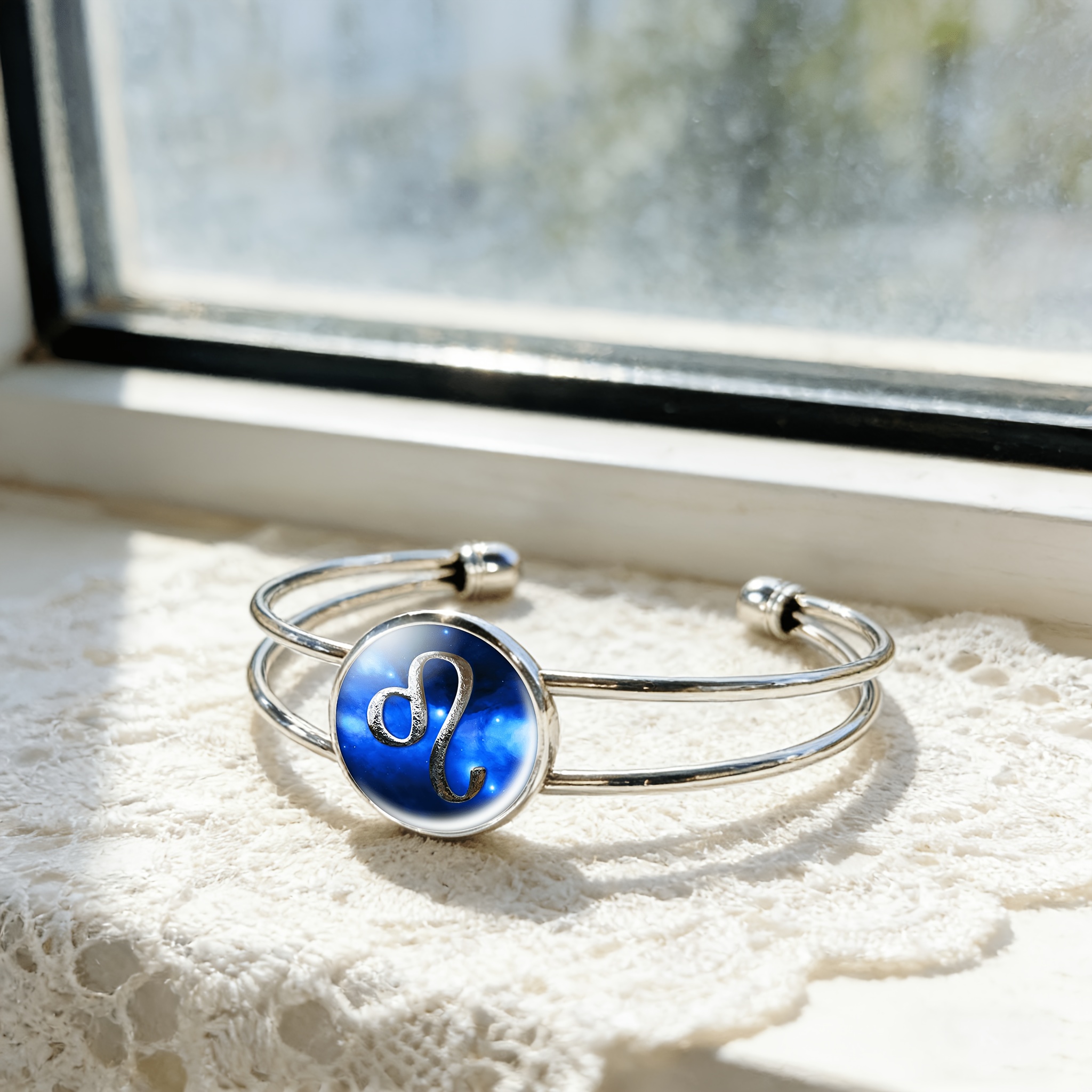 Adjustable Open Bangle with Round Time Gemstone Inlay