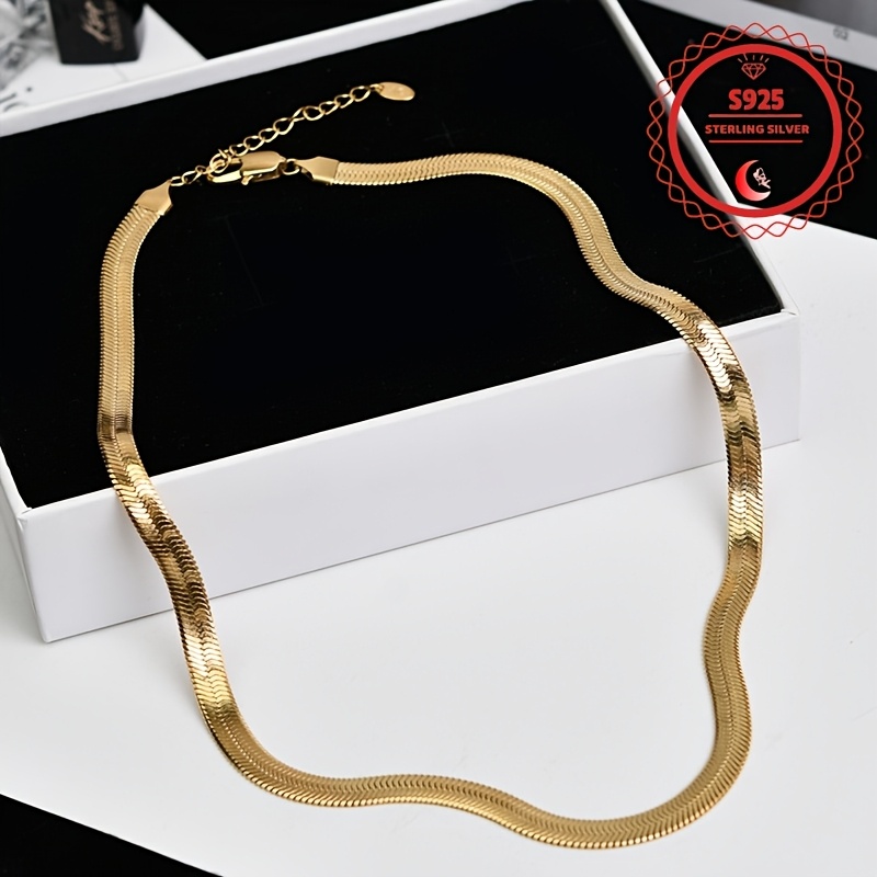 24k Gold Flat Snake Chain Mens 24K Gold Plated *r Herringbone