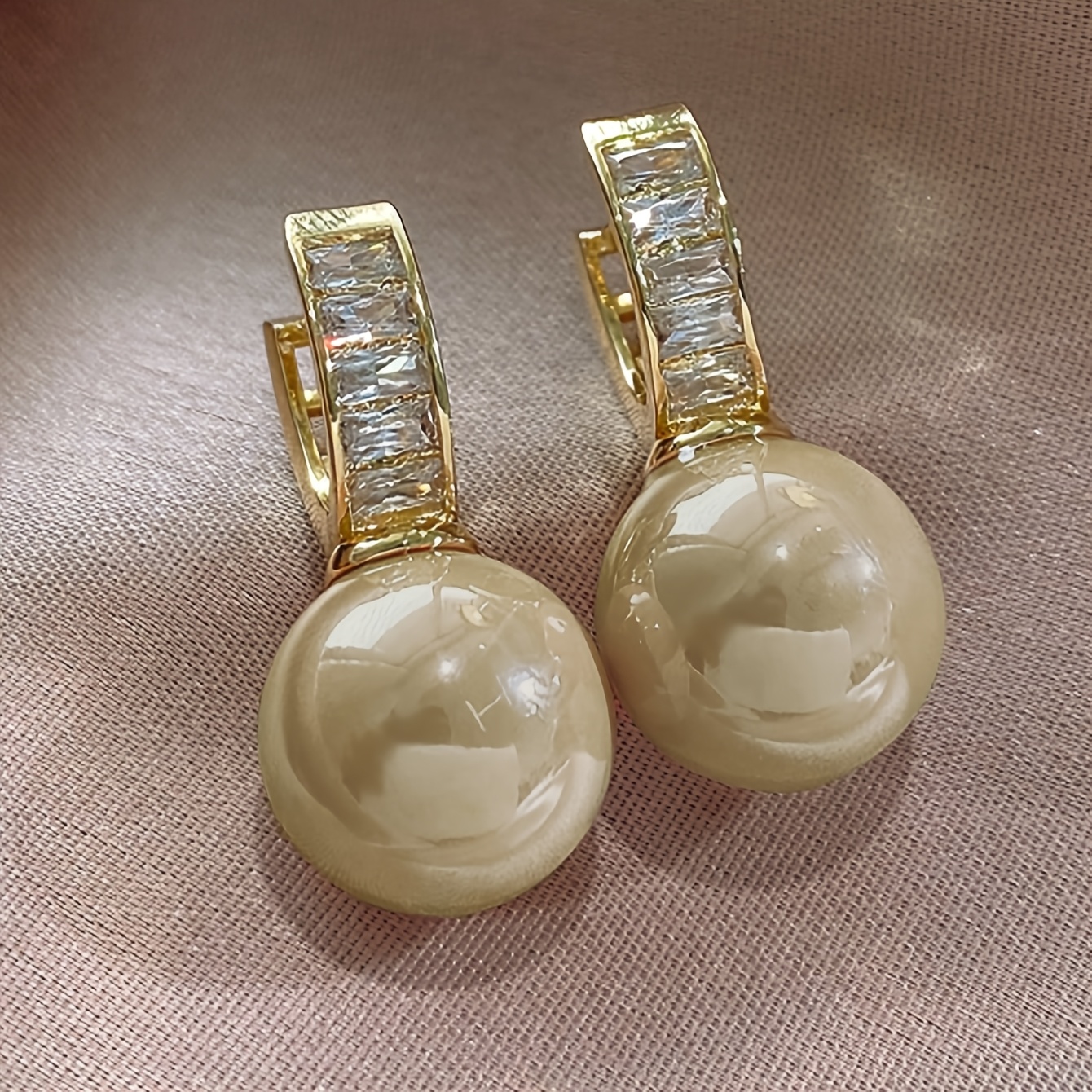 TEMU 1 Par de Earrings Retro Elegantes de Lujo Color Champán con de Perlas, Clips para Incrustados con Zirconias Cúbicas, Versátil, Aros de Aleación